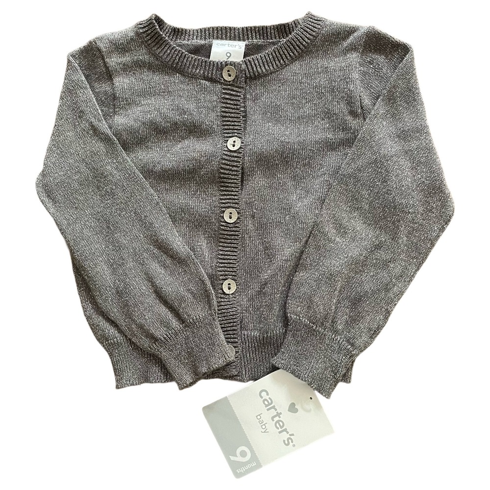 Carters Baby Girls Metallic Silver Shimmer Button Front Cardigan Sweater 9M NEW